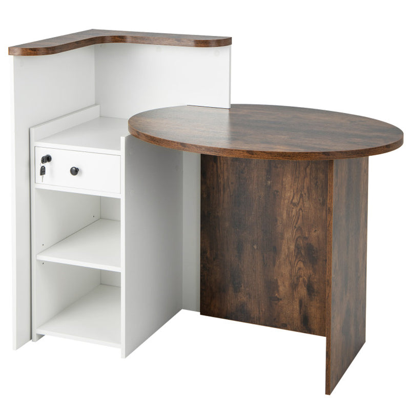 Reception Office Desk with Open Shelf and Lockable Drawer