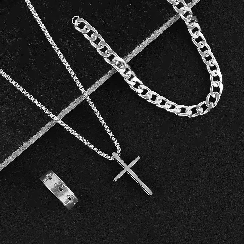 Black Titanium Steel Cross Pendant Necklace for Men Women Minimalist Male Female Chokers Box Chain Necklace Party Jewelry Set