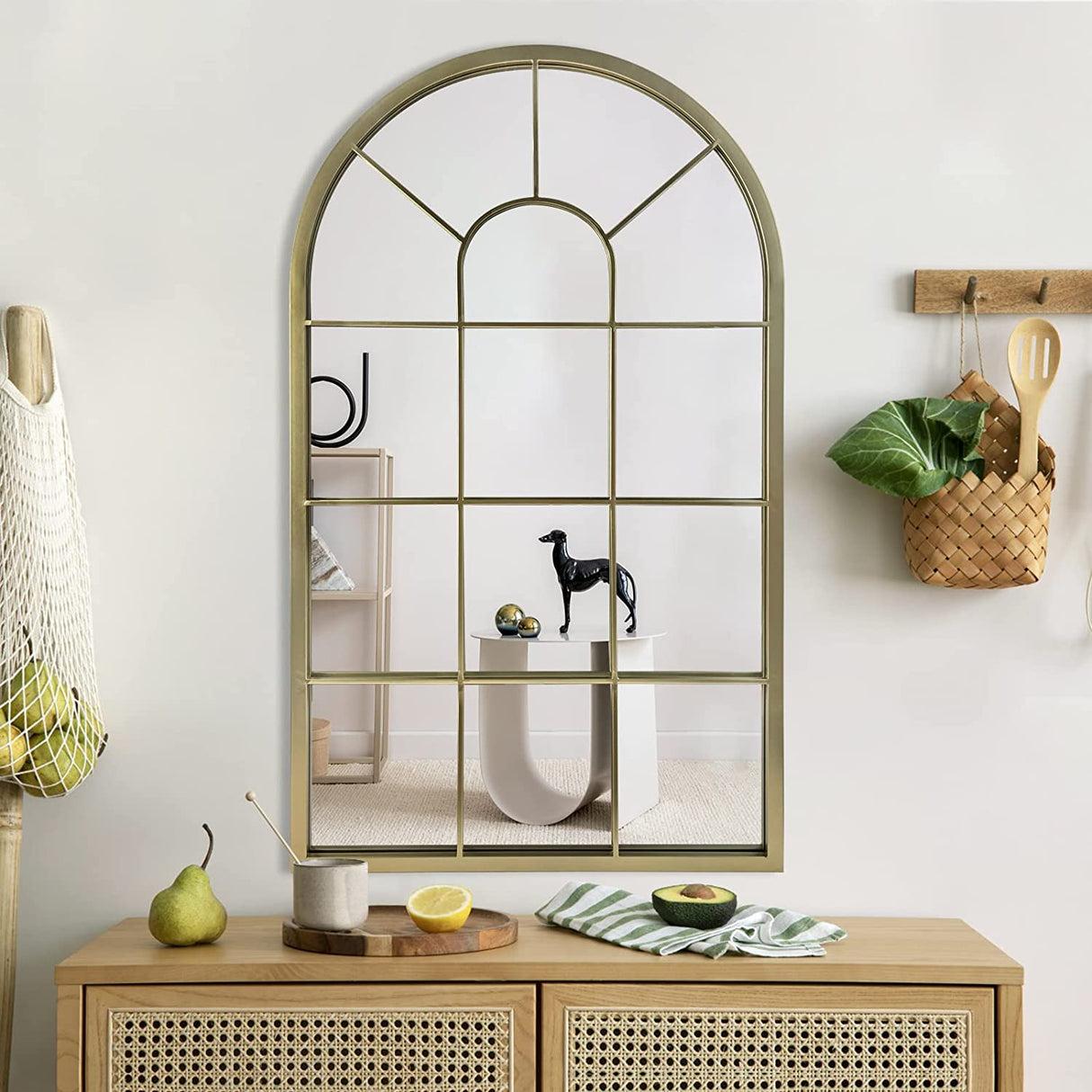 Wall Mirror Window Decorative Mirrors Arched Farmhouse for Living Room Bedroom Entryway Bathroom Vanity (Black,41.3”X 24” X1”)