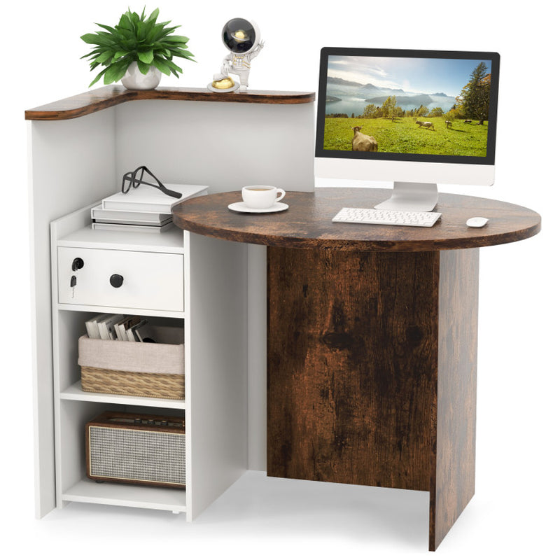 Reception Office Desk with Open Shelf and Lockable Drawer