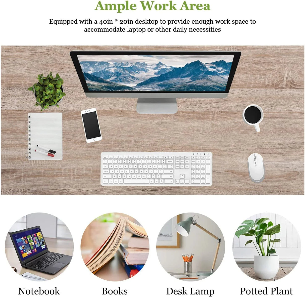 39 Inch Computer Desk,Sturdy Laptop Table for Home Office for Adults, Nature