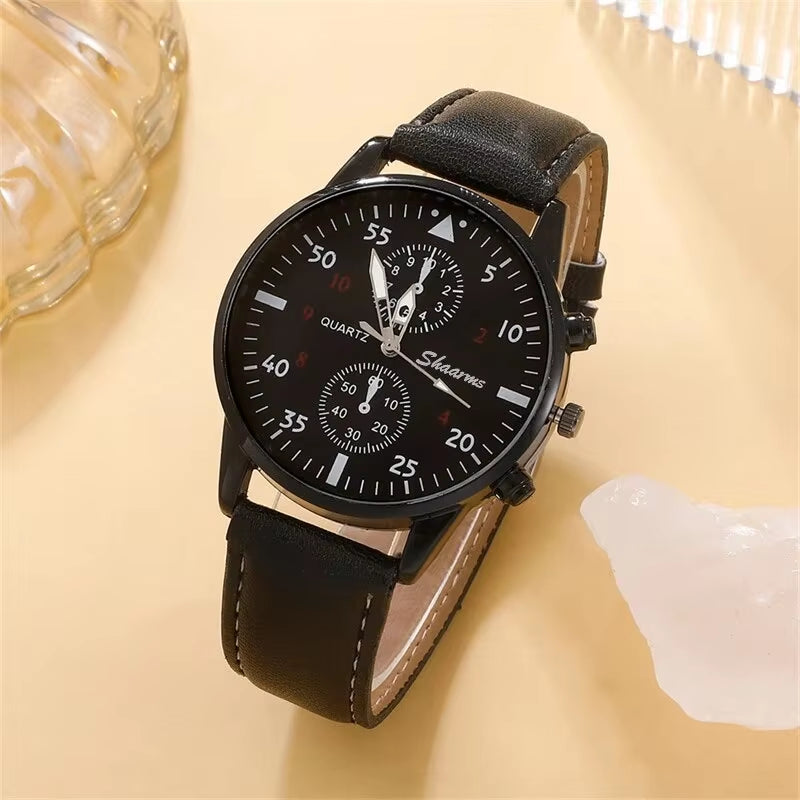 5PCS Set Fashion Men's Sports Watches Man Business Quartz Wristwatch Luxury Leather Bracelet Men Casual Clock Watch