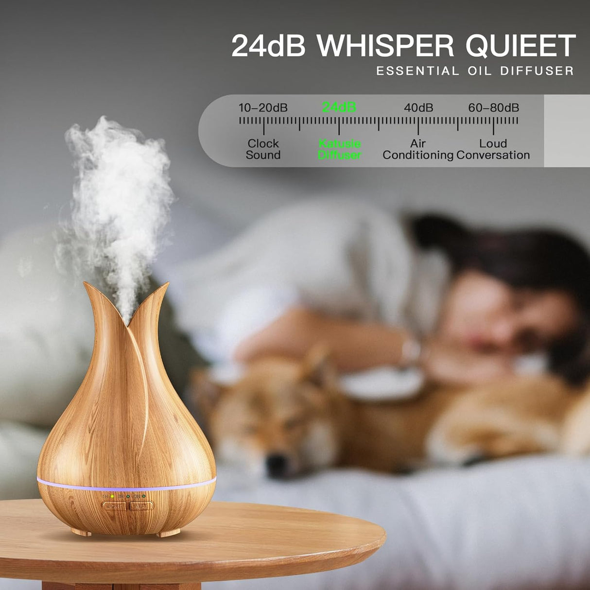 Essential Oil Diffusers, Cute Small Aromatherapy Diffuser with 3 Timers& 7 Ambient Light, Ultra-Quiet Oil Diffuser for Room Home Office(150Ml), Wood