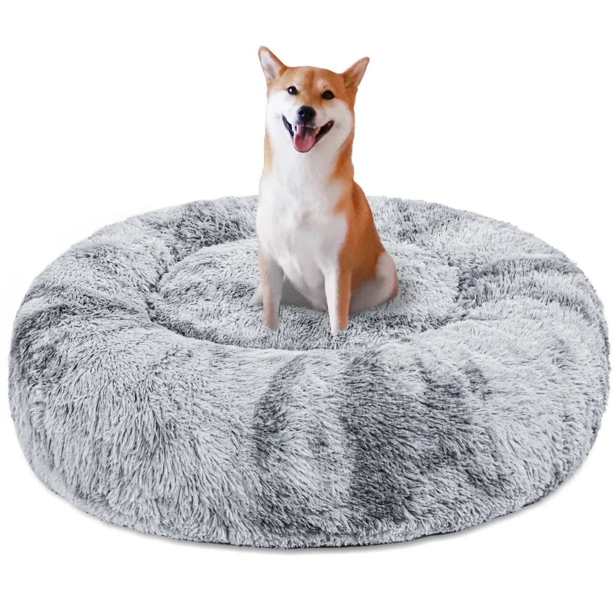 Calming Donut Pet Bed for Small Dogs 20", Anti-Anxiety Plush Cozy Warming Dog Bed, Gradient Grey