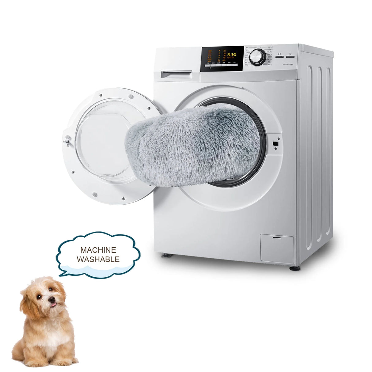 Calming Donut Pet Bed for Small Dogs 20", Anti-Anxiety Plush Cozy Warming Dog Bed, Gradient Grey