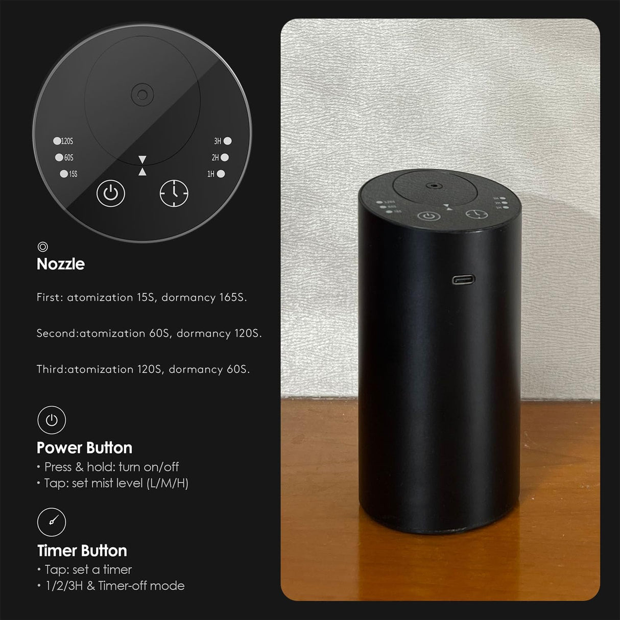 Waterless Car Diffuser, Waterless Diffusers for Essential Oils with Timer & No Leakage Tech, Super Quiet Cordless Aromatherapy Essential Oil Diffuser Battery Operated for Car, Room, Office