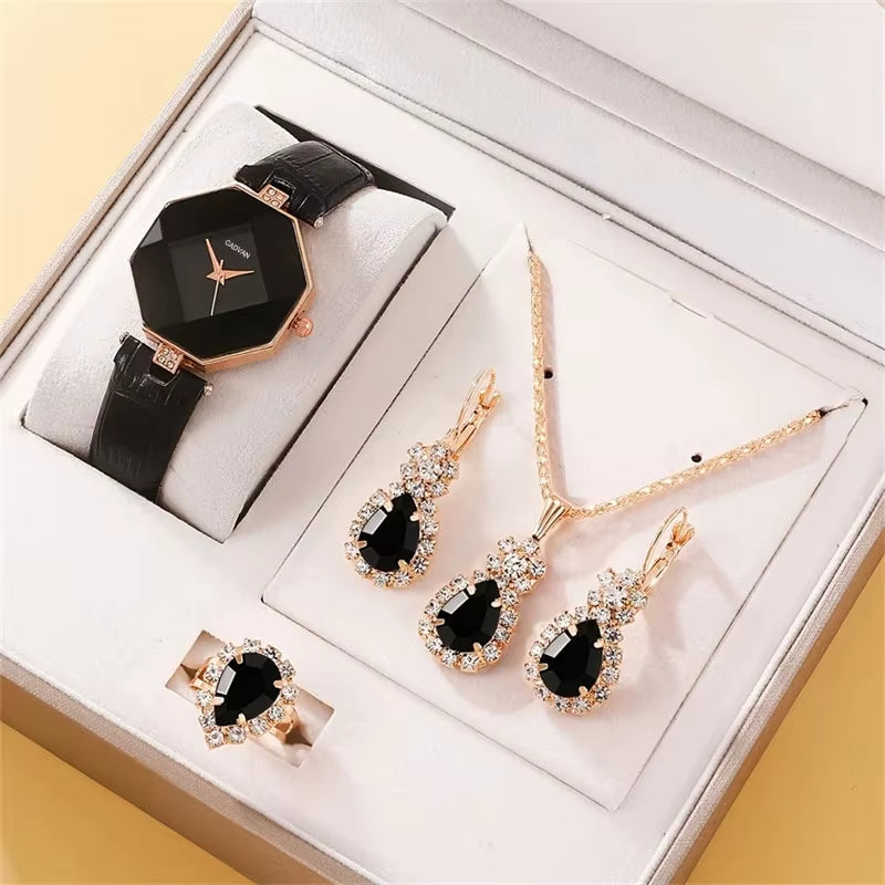 5Pcs Set Watches Set Luxury Rhinestone Women Fashion Elegant Wristwatch Quartz Watch for Girl Ladies Clock Relogio