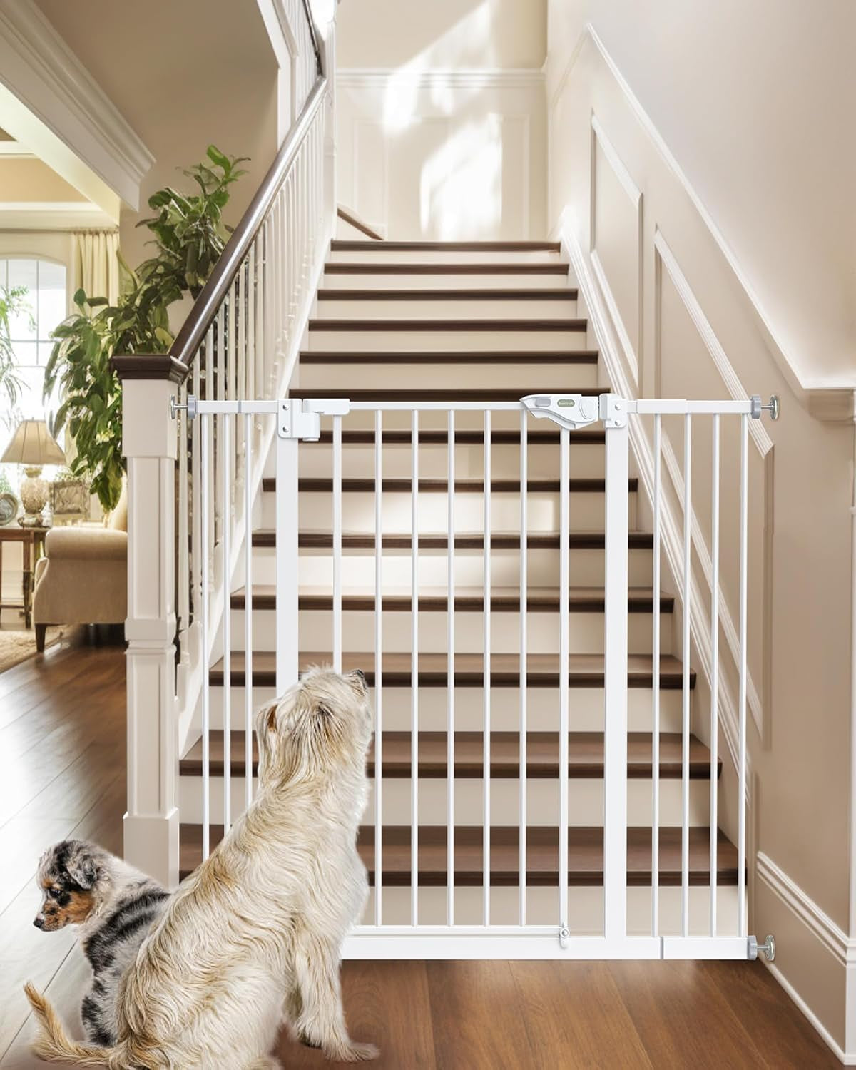 29-39.6" Baby Gate for Stairs, Auto Close Both Sides Dog Gate with One-Hand Opening, 30" Tall Safety Gates for Pets, Hallways, Bedrooms, Wall Pressure Mount No Drill, White