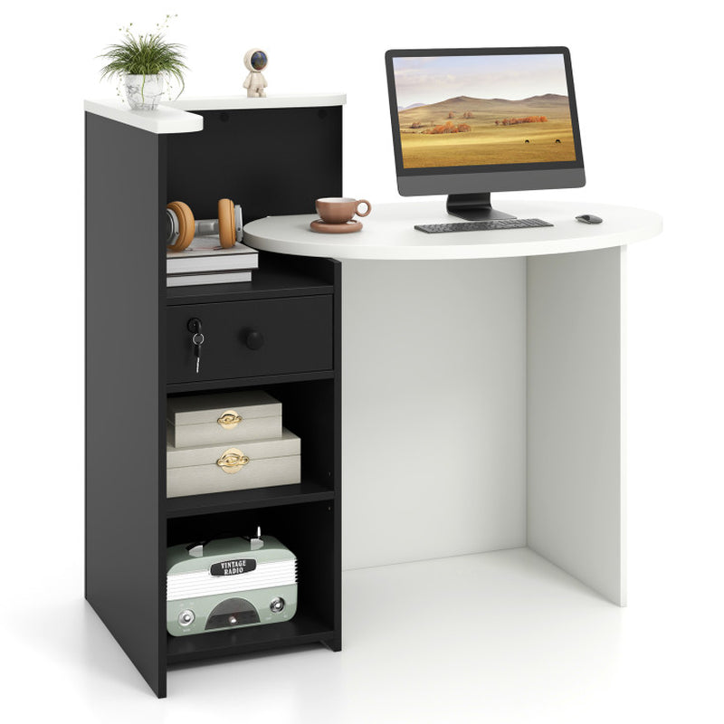 Reception Office Desk with Open Shelf and Lockable Drawer