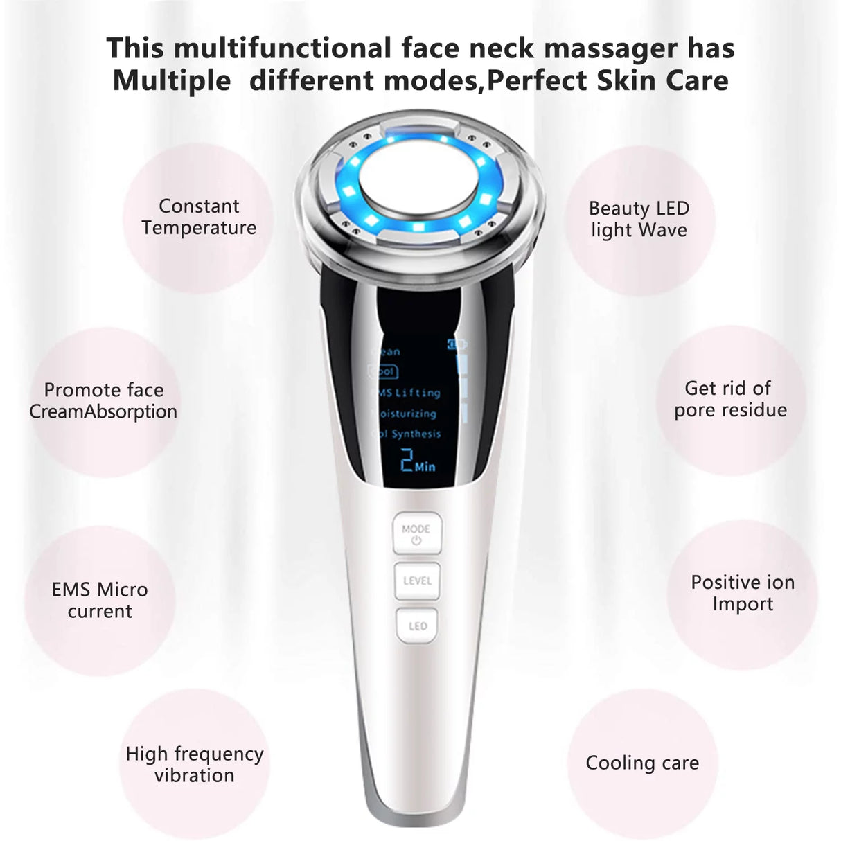 Face Massager Electric, Skin Care Tools Multifunctional Facial Massager anti Aging Skin Tightening Firming for Face Lift Galvanic Facial Machine (White)