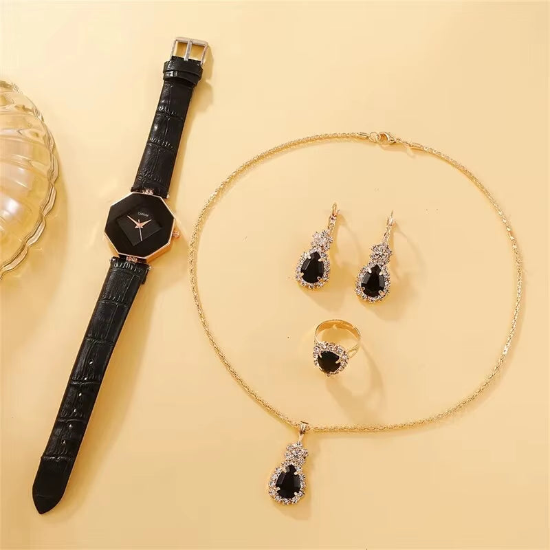 5Pcs Set Watches Set Luxury Rhinestone Women Fashion Elegant Wristwatch Quartz Watch for Girl Ladies Clock Relogio