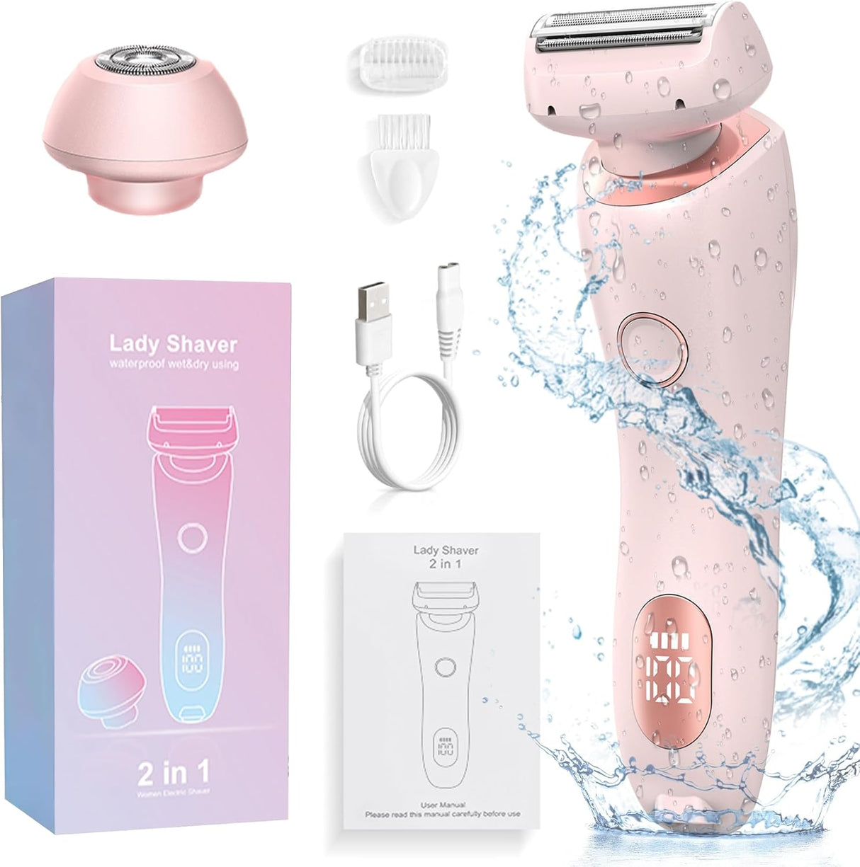 Dusk Razor for Women, Glide Pro 3.0 Razor Dusk, 2 in 1 Dusk Electric Shaver for Women, Duskofficial Razor, Dusk Official Razor for Women Waterproof, Dusk Glide Pro 3.0 Shaver Painless Wet & Dry(Pink)