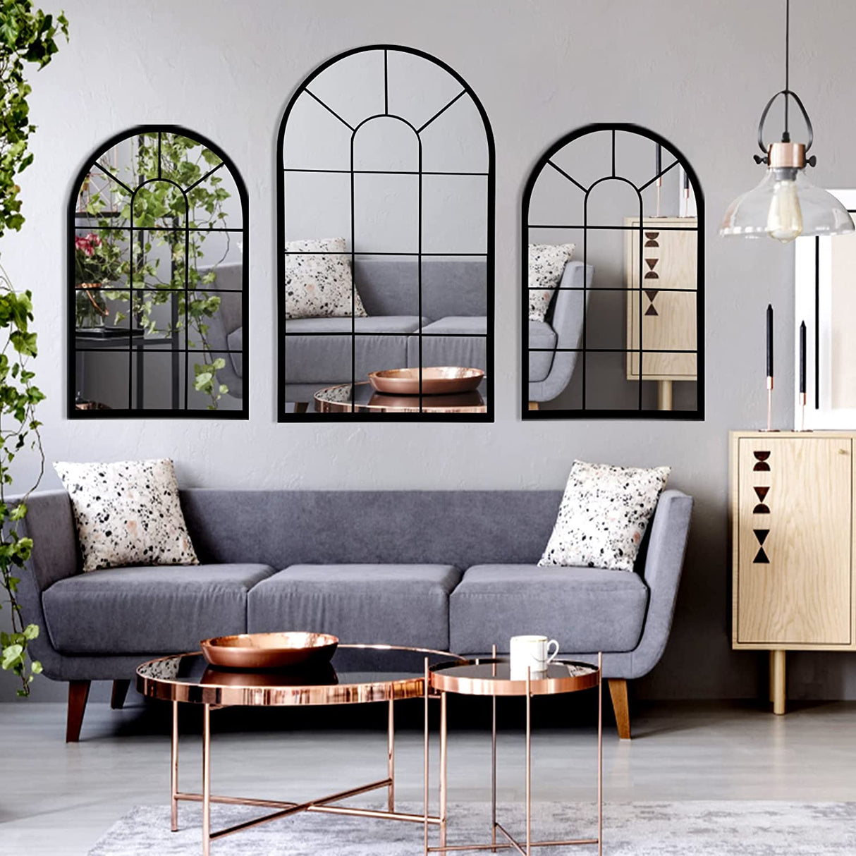 Wall Mirror Window Decorative Mirrors Arched Farmhouse for Living Room Bedroom Entryway Bathroom Vanity (Black,41.3”X 24” X1”)