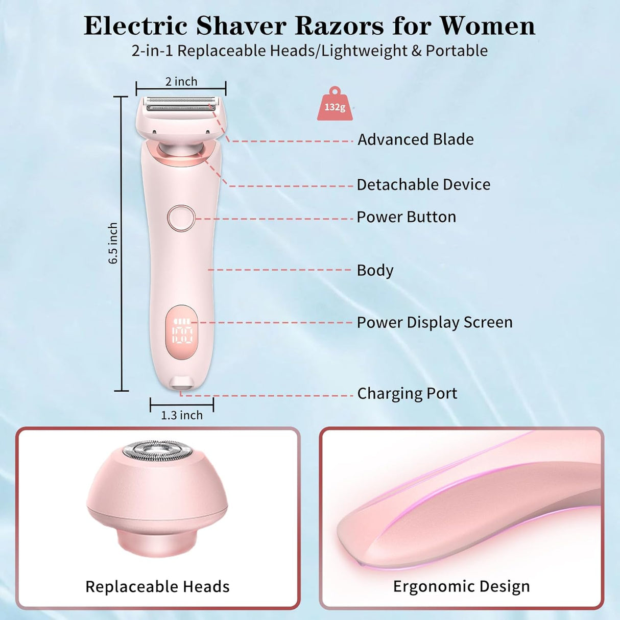 Dusk Razor for Women, Glide Pro 3.0 Razor Dusk, 2 in 1 Dusk Electric Shaver for Women, Duskofficial Razor, Dusk Official Razor for Women Waterproof, Dusk Glide Pro 3.0 Shaver Painless Wet & Dry(Pink)