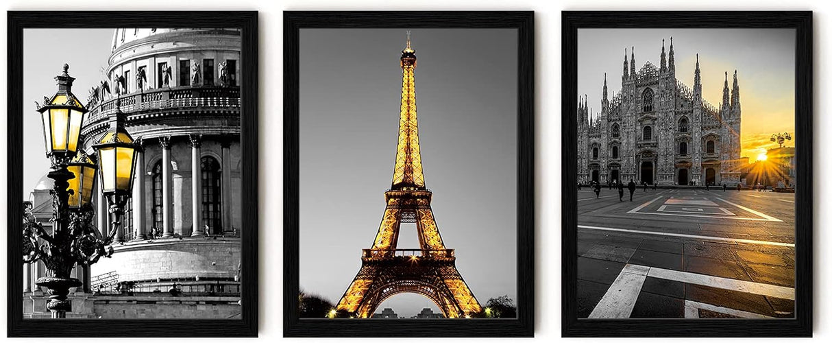 Framed Wall Art Paris Decor Eiffel Tower Wall Art for Bedroom Black and White Wall Art for Living Room Wall Art Decor Bathroom Decor Wall Art 3 Piece 12X16 in Picture Frame Black Wall Art (Paris