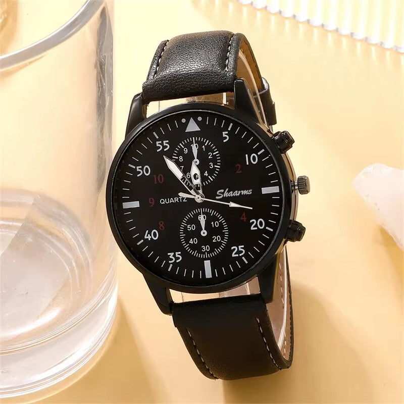 5PCS Set Fashion Men's Sports Watches Man Business Quartz Wristwatch Luxury Leather Bracelet Men Casual Clock Watch