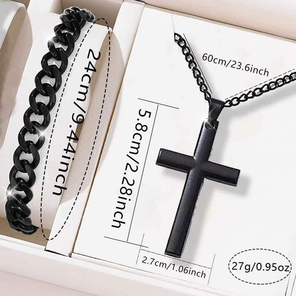 3 Pcs/Set of Fashionable Men Sports Watches Men'S Business Quartz Watches Luxurious Black Leather Bracelets Men'S Casual Watches