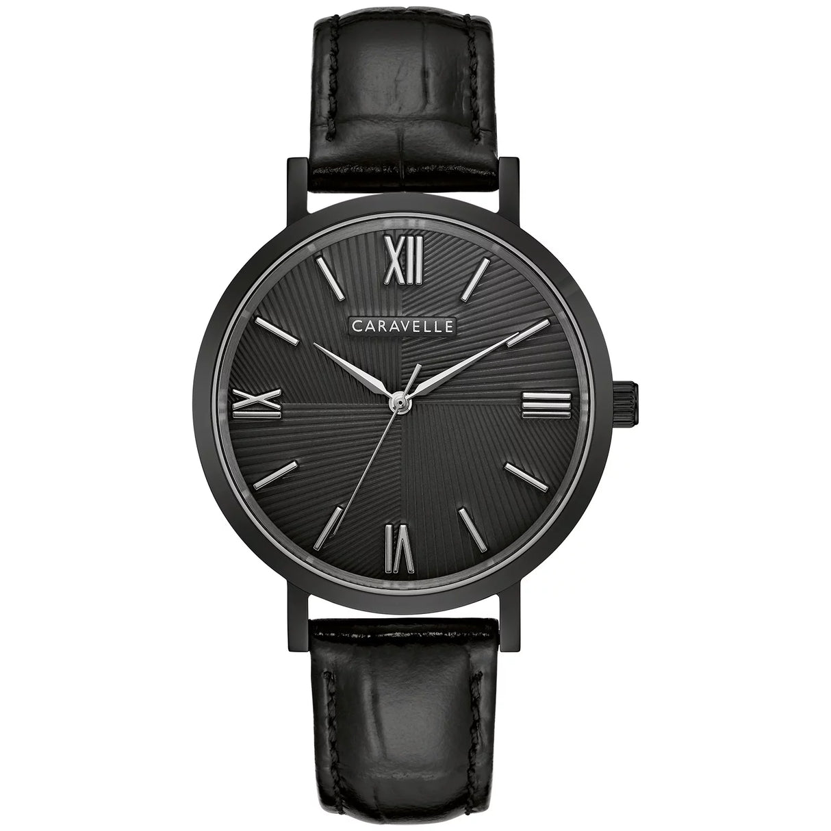 by Men's Black Leather Strap Watch 45A148