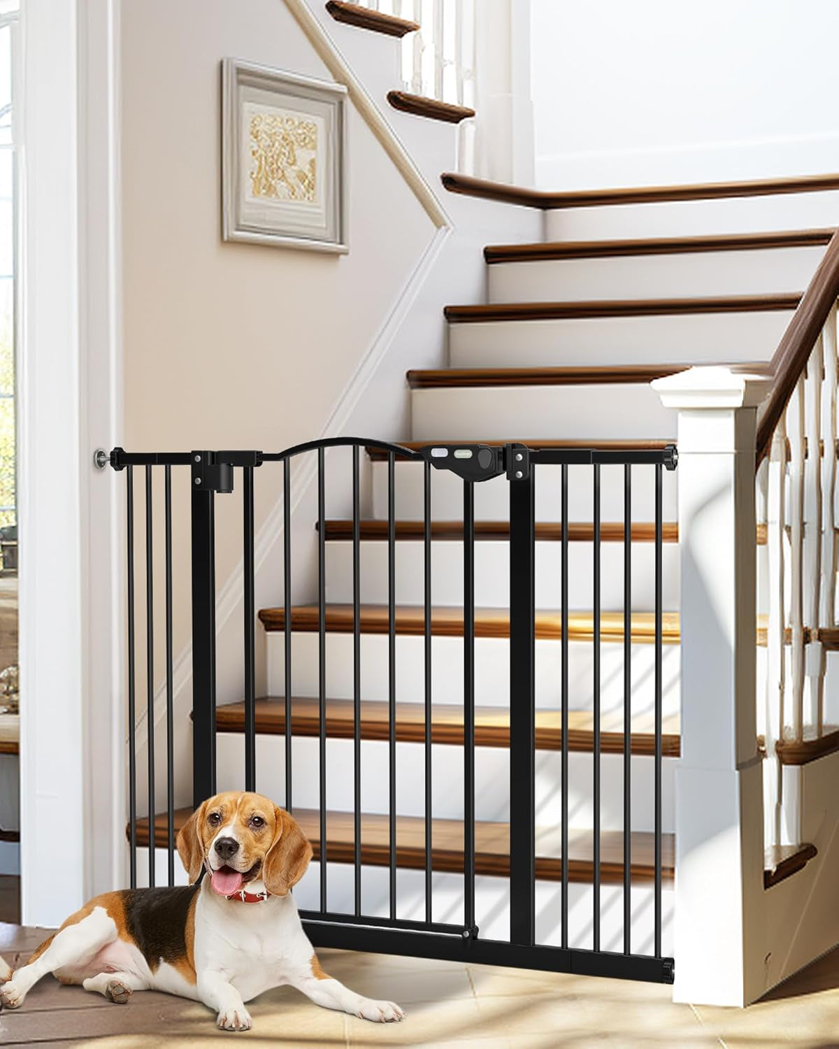 29-39.6" Baby Gate for Stairs, Auto Close Both Sides Dog Gate with One-Hand Opening, 30" Tall Safety Gates for Pets, Hallways, Bedrooms, Wall Pressure Mount No Drill, White
