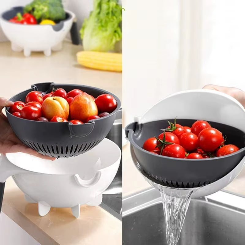 9 in 1 Multifunction Vegetable Cutter with Drain Basket Magic Rotate Colander New Vegetable Portable Slicer Chopper Grater