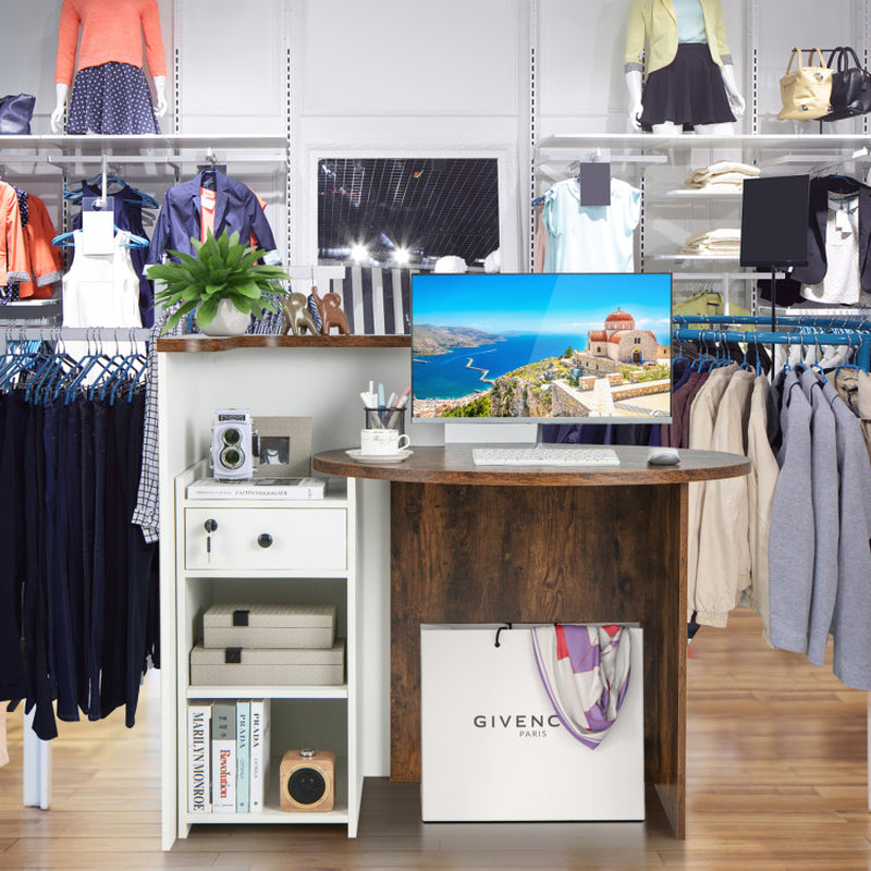 Reception Office Desk with Open Shelf and Lockable Drawer