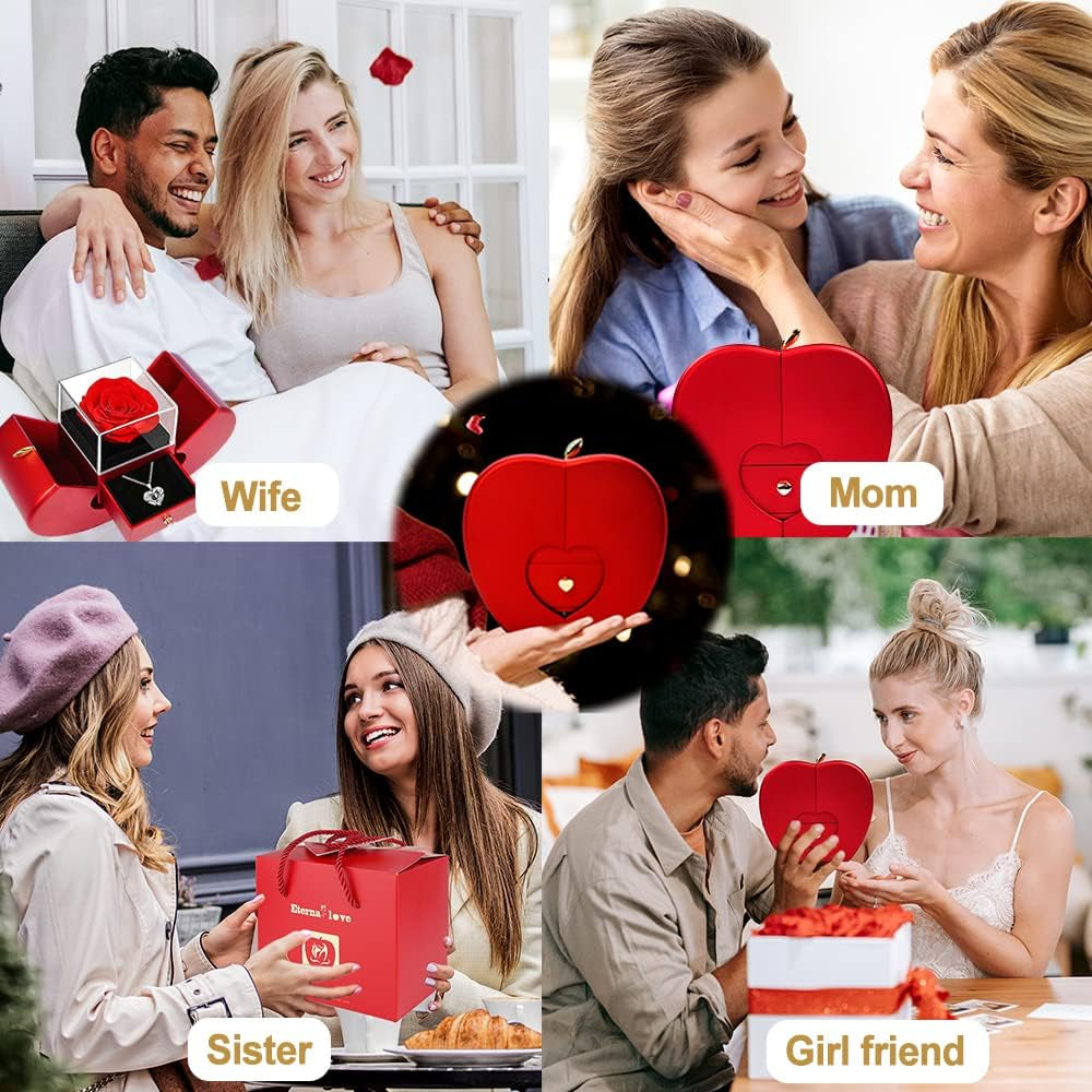 Preserved Real Rose with I Love You Necklace 100 Languages, Gifts for Girlfriend, Women, Mom, Wife, Gifts Idea on Christmas, Valentine'S Day, Mother'S Day, Birthday, Anniversary, Thanksgiving