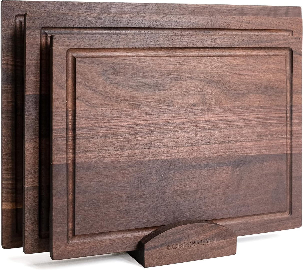 Acacia Wood Cutting Board Set of 3 – Non-Toxic, Non-Slip with Holder, Juice Grooves & Handles Ideal for Meat, Veggies & Charcuterie