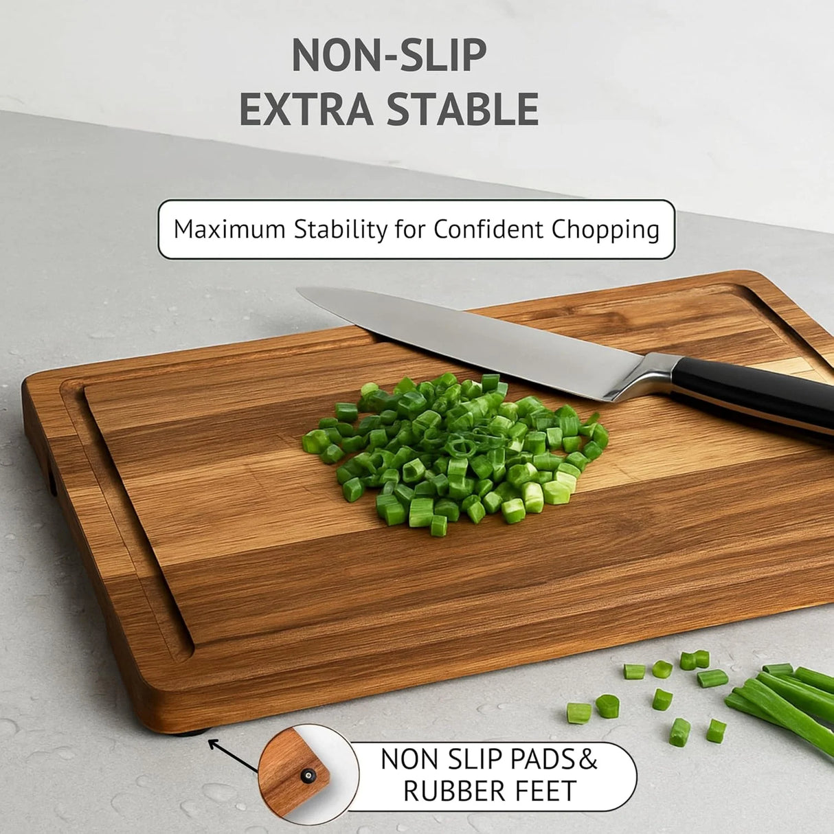 Acacia Wood Cutting Board Set of 3 – Non-Toxic, Non-Slip with Holder, Juice Grooves & Handles Ideal for Meat, Veggies & Charcuterie