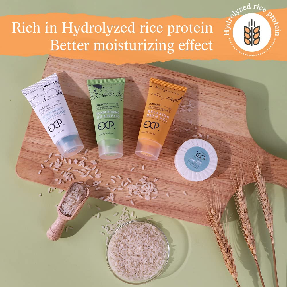 OPPEAL EXP Series| 200 PK 1 Oz Hotel Size Amenities Bulk | 50 Sets Each Contains Shampoo & Conditioner 2 in 1, Body Wash, Body Lotion and Soap Bar | Ideal Size for Hotel/Airbnb/Vrbo/Vacation Rental