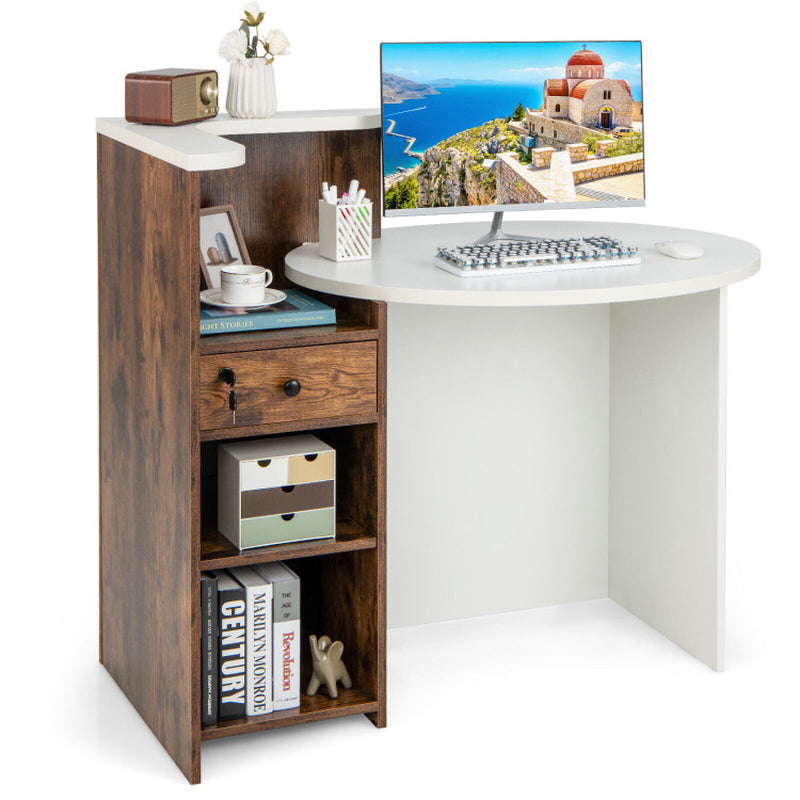 Reception Office Desk with Open Shelf and Lockable Drawer