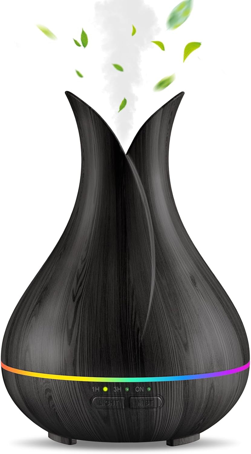 Essential Oil Diffusers, Cute Small Aromatherapy Diffuser with 3 Timers& 7 Ambient Light, Ultra-Quiet Oil Diffuser for Room Home Office(150Ml), Wood