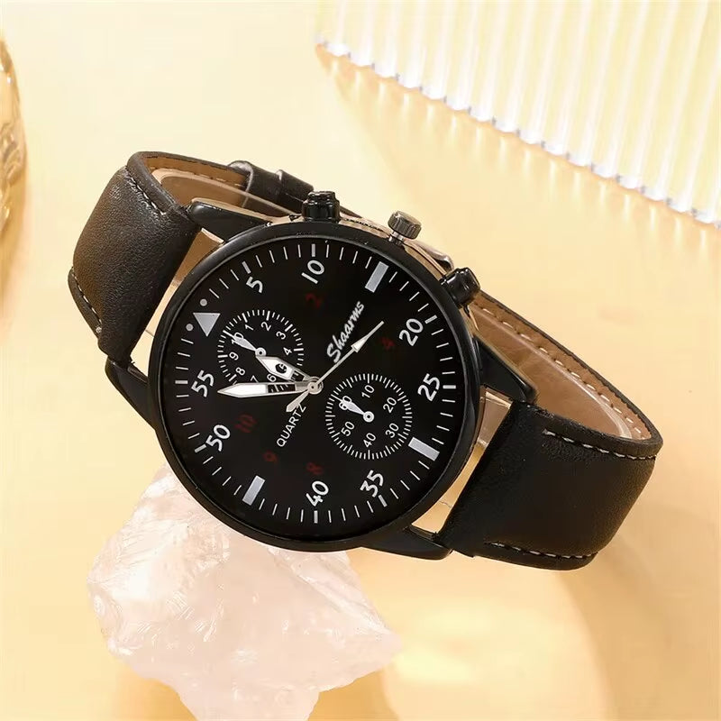 5PCS Set Fashion Men's Sports Watches Man Business Quartz Wristwatch Luxury Leather Bracelet Men Casual Clock Watch