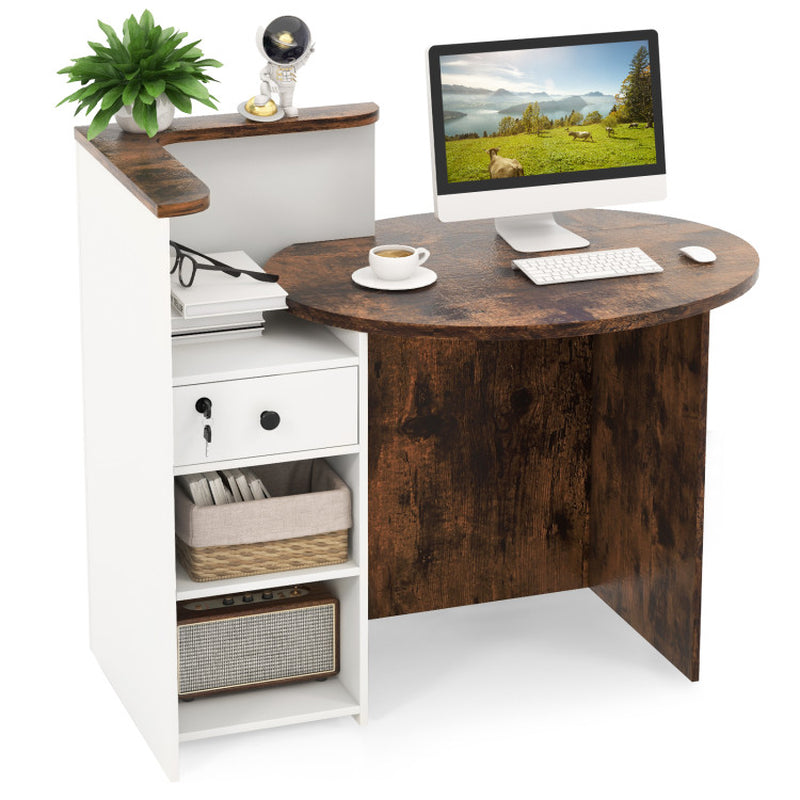 Reception Office Desk with Open Shelf and Lockable Drawer