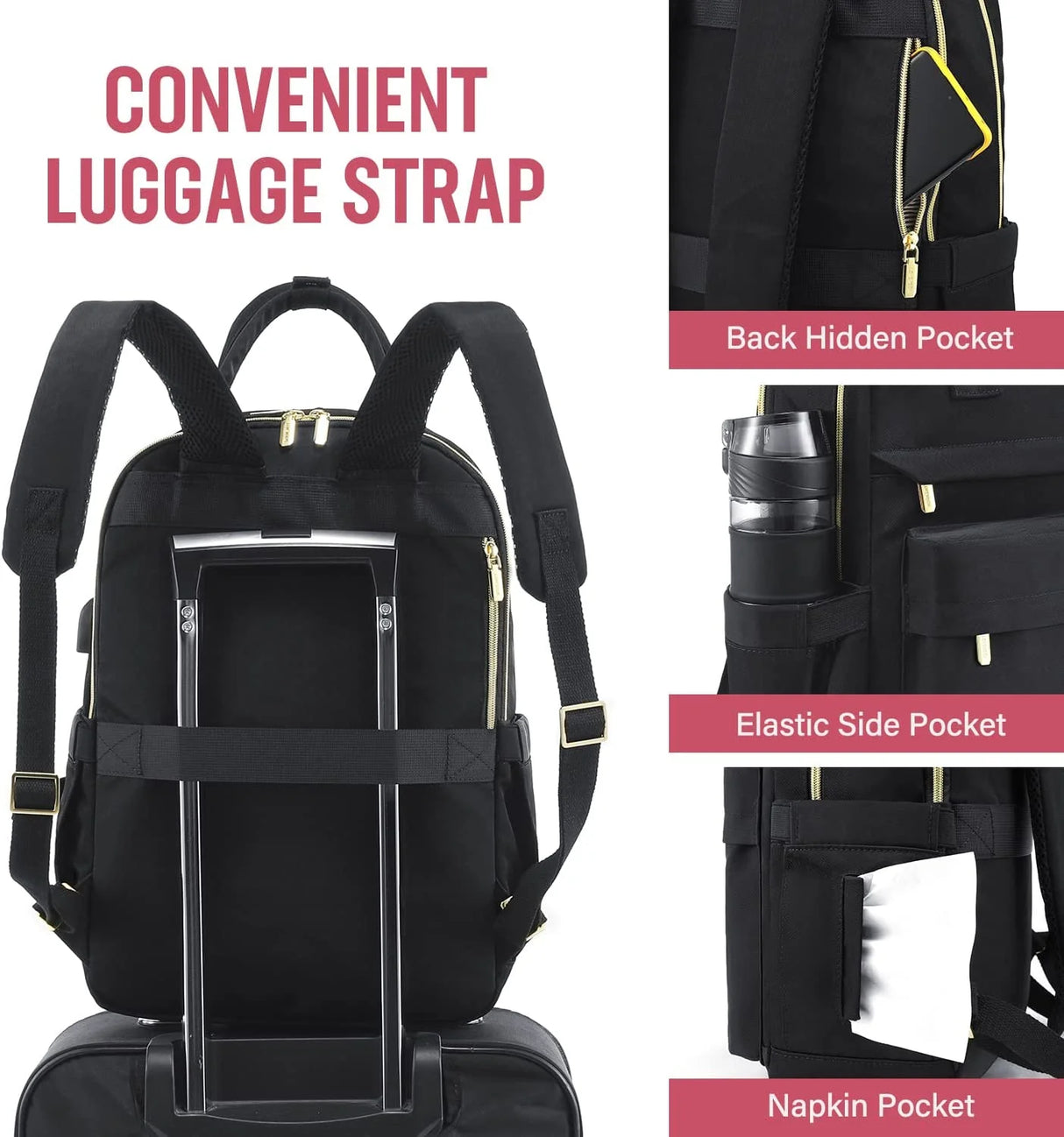 Laptop Backpack,Women Travel Work Bag Bookbag Fit 15.6" Laptop,Waterproof Vintage Teacher Nurse Daypack-Black