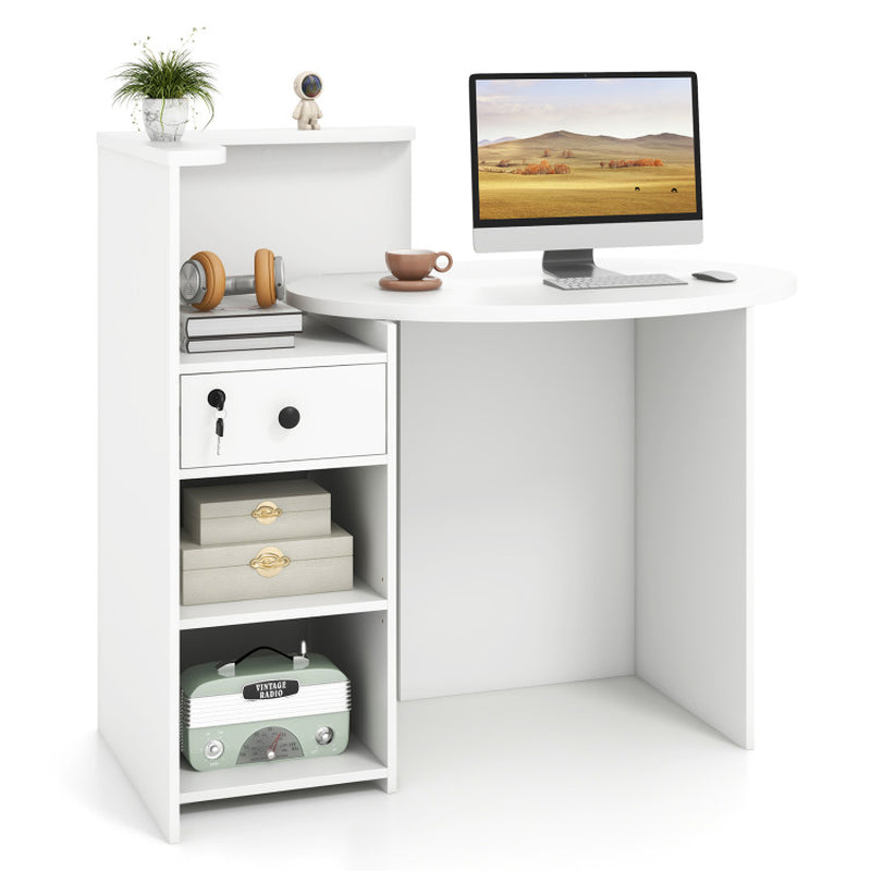 Reception Office Desk with Open Shelf and Lockable Drawer