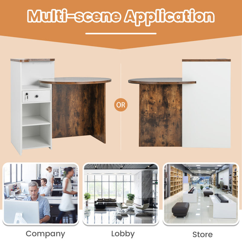 Reception Office Desk with Open Shelf and Lockable Drawer