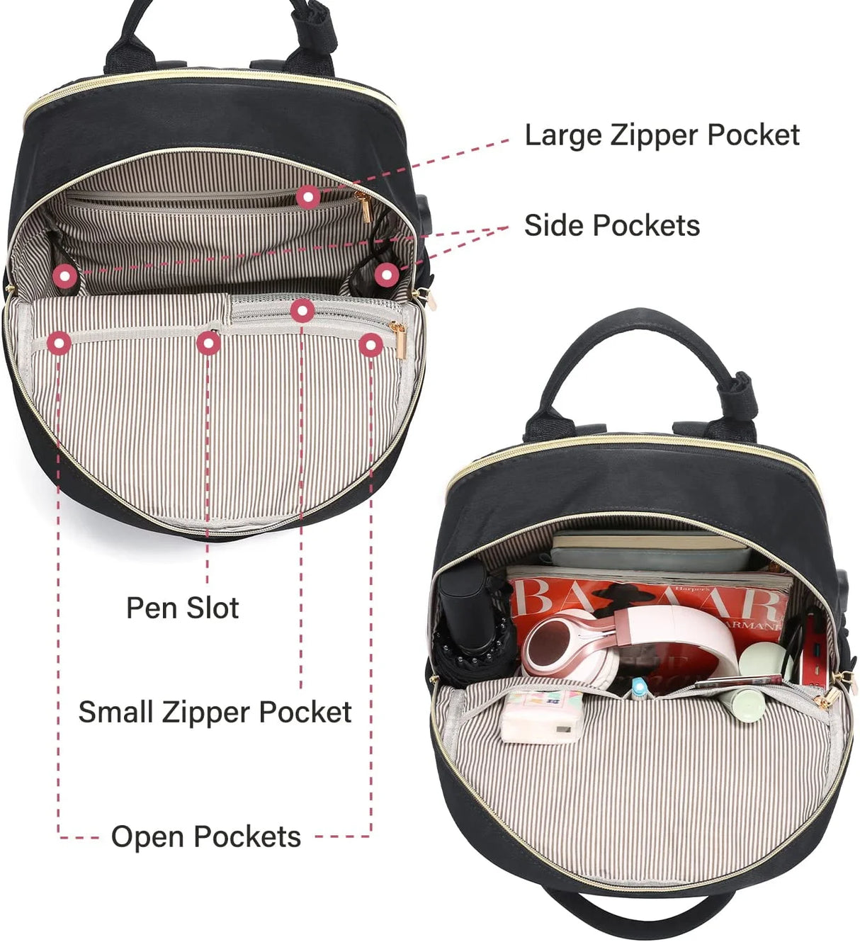 Laptop Backpack,Women Travel Work Bag Bookbag Fit 15.6" Laptop,Waterproof Vintage Teacher Nurse Daypack-Black