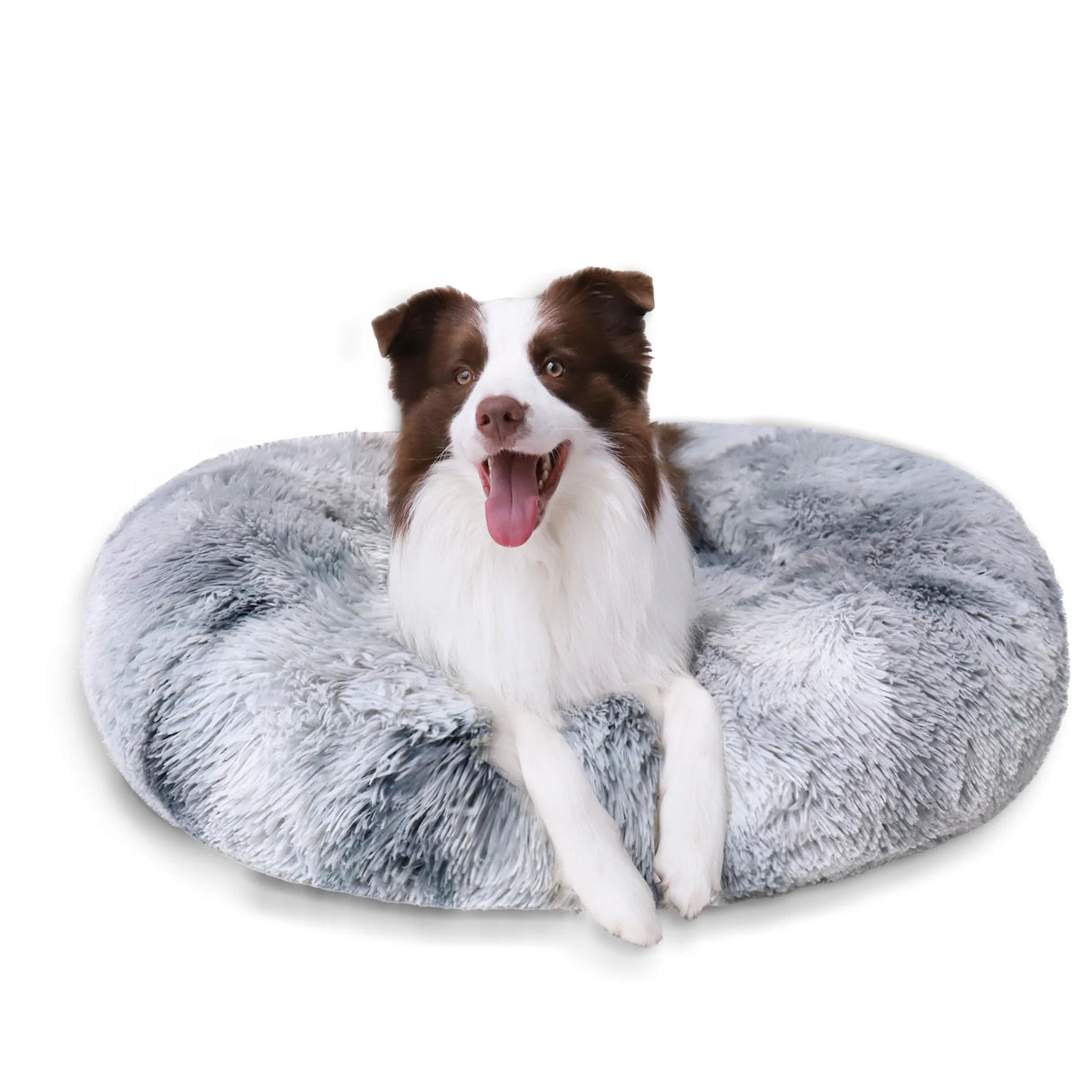 Calming Donut Pet Bed for Small Dogs 20", Anti-Anxiety Plush Cozy Warming Dog Bed, Gradient Grey