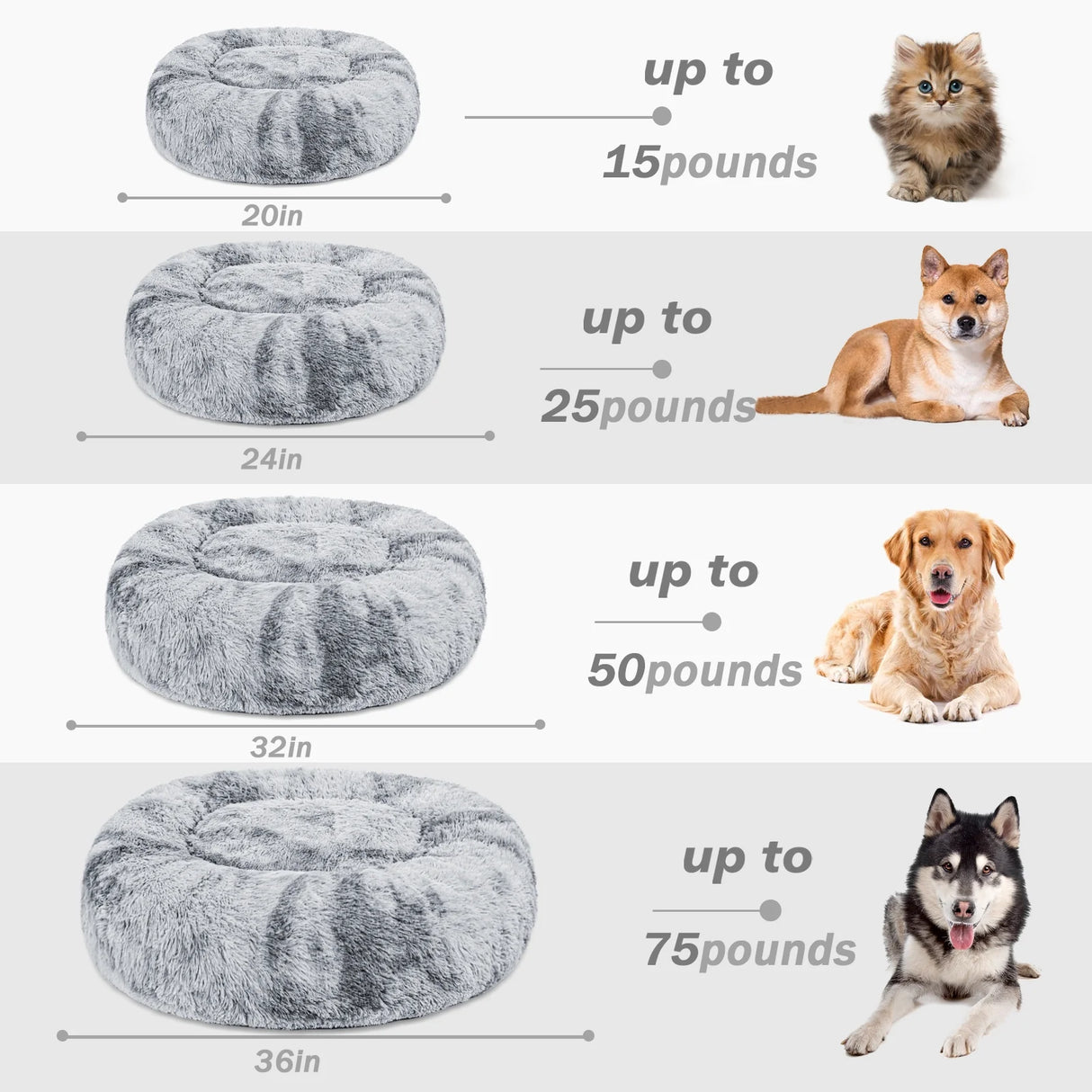 Calming Donut Pet Bed for Small Dogs 20", Anti-Anxiety Plush Cozy Warming Dog Bed, Gradient Grey