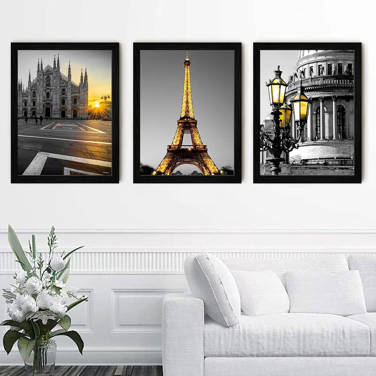 Framed Wall Art Paris Decor Eiffel Tower Wall Art for Bedroom Black and White Wall Art for Living Room Wall Art Decor Bathroom Decor Wall Art 3 Piece 12X16 in Picture Frame Black Wall Art (Paris