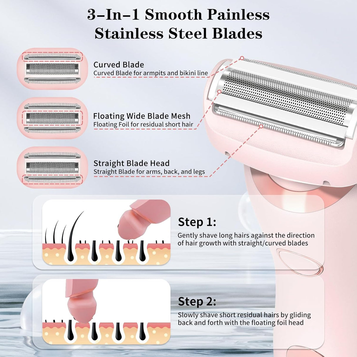 Dusk Razor for Women, Glide Pro 3.0 Razor Dusk, 2 in 1 Dusk Electric Shaver for Women, Duskofficial Razor, Dusk Official Razor for Women Waterproof, Dusk Glide Pro 3.0 Shaver Painless Wet & Dry(Pink)