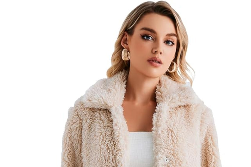 Women's Faux Fur Winter Coat - Open Front Long Cardigan Style, Warm and Fuzzy Fleece Jacket with Pockets. Perfect for Cold Weather, Stylish and Cozy Overcoat for Casual or Dressy Looks. Available in Sizes S-XXL for a Comfortable, Fashionable Fit