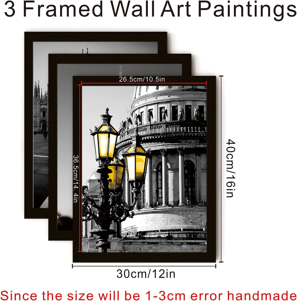 Framed Wall Art Paris Decor Eiffel Tower Wall Art for Bedroom Black and White Wall Art for Living Room Wall Art Decor Bathroom Decor Wall Art 3 Piece 12X16 in Picture Frame Black Wall Art (Paris