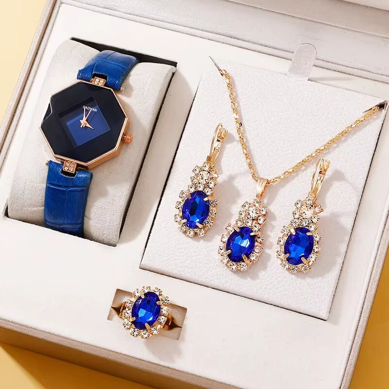 5Pcs Set Watches Set Luxury Rhinestone Women Fashion Elegant Wristwatch Quartz Watch for Girl Ladies Clock Relogio