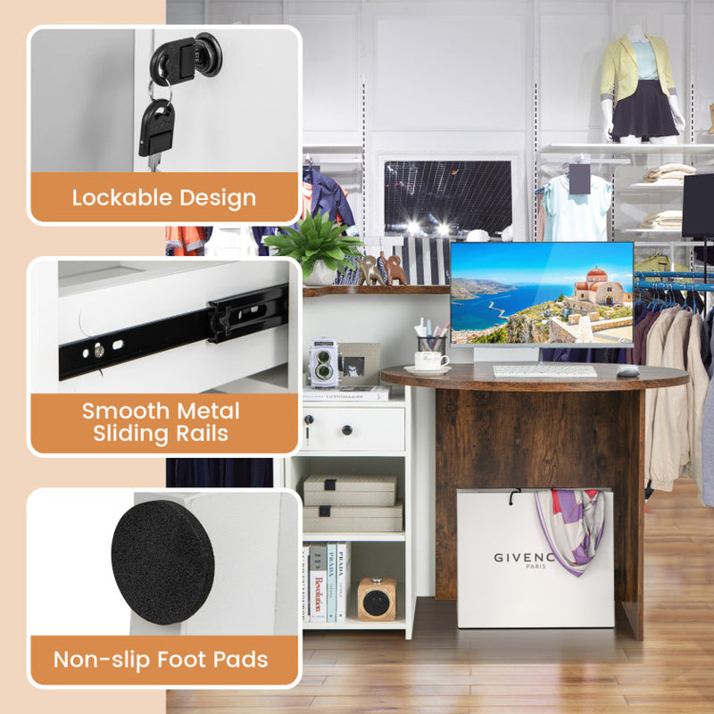 Reception Office Desk with Open Shelf and Lockable Drawer