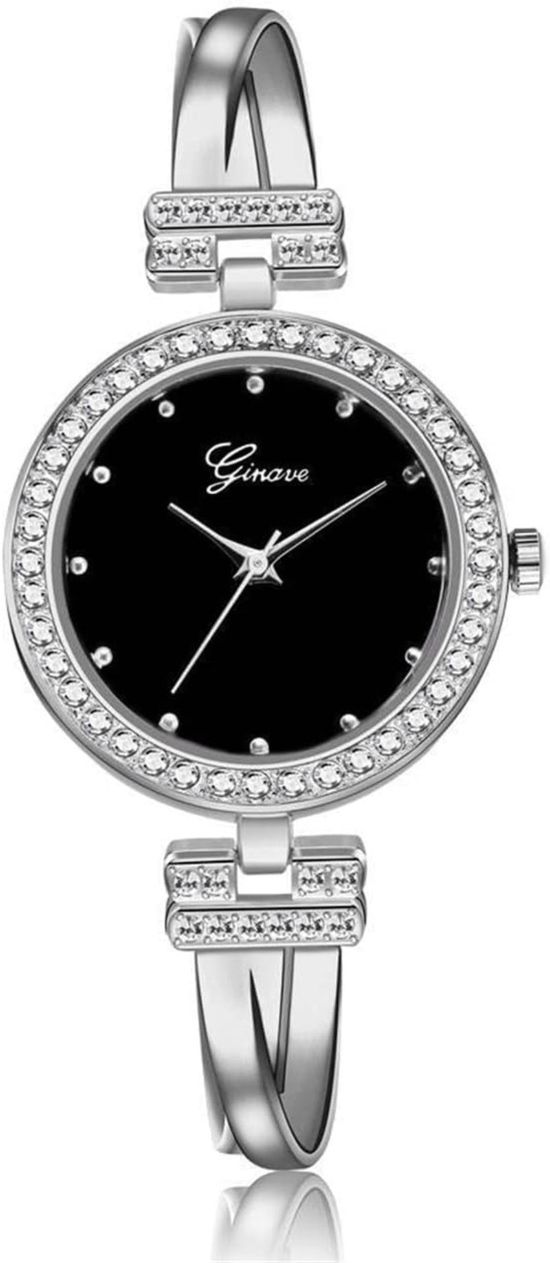 Women Crystal Watch with 3 Bracelets Set Quartz Wrist Watches Bangle Jewelry 4Pcs/Set for Ladies