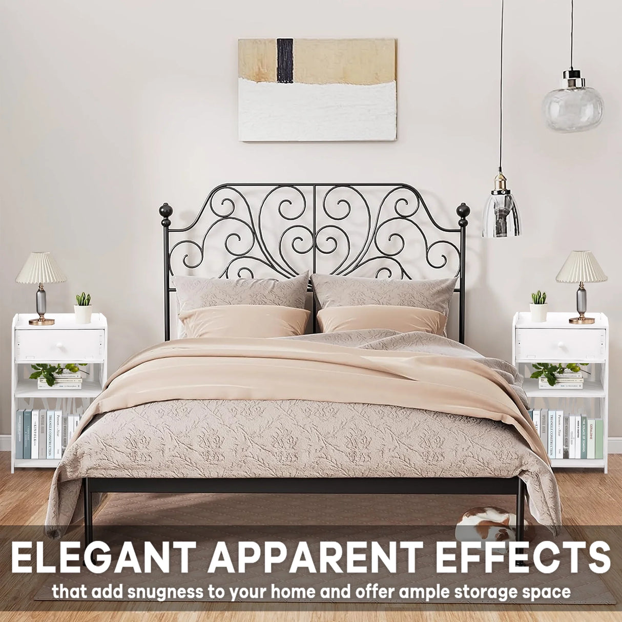 Modern White Nightstand with Drawer, 11.8”L X 11.8”W X 20”H, Multipurpose Storage