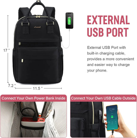 Laptop Backpack,Women Travel Work Bag Bookbag Fit 15.6" Laptop,Waterproof Vintage Teacher Nurse Daypack-Black