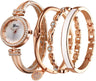 Women Crystal Watch with 3 Bracelets Set Quartz Wrist Watches Bangle Jewelry 4Pcs/Set for Ladies