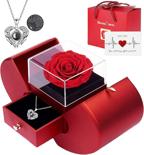 Preserved Real Rose with I Love You Necklace 100 Languages, Gifts for Girlfriend, Women, Mom, Wife, Gifts Idea on Christmas, Valentine'S Day, Mother'S Day, Birthday, Anniversary, Thanksgiving